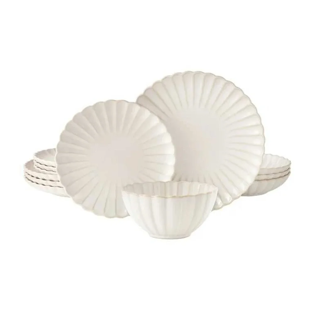 The Pioneer Woman 12-Piece Stoneware Dinnerware Set Cream